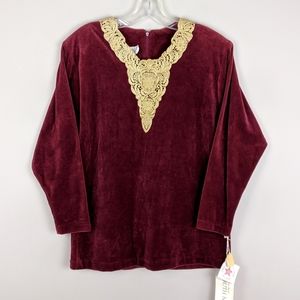 Ruth Norman | Red Velvet Gold Blouse - E89